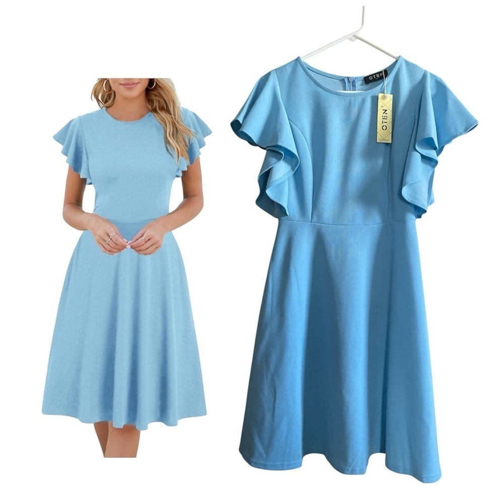 Blue Ruffle Sleeve Mini Dress Medium